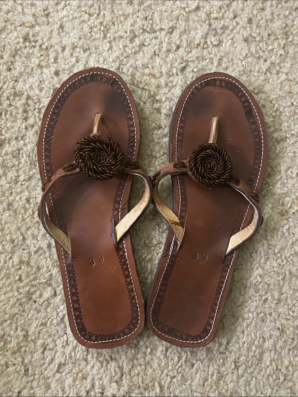 Brown Floral-Accent Women's Leather Sandals
